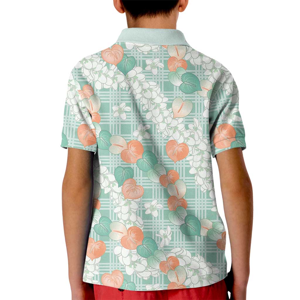 Anthurium Plumeria Lei Pastel Kid Polo Shirt Teal Hawaiian Splendid Palaka