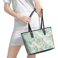 Anthurium Plumeria Lei Pastel Leather Tote Bag Teal Hawaiian Splendid Palaka