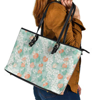 Anthurium Plumeria Lei Pastel Leather Tote Bag Teal Hawaiian Splendid Palaka