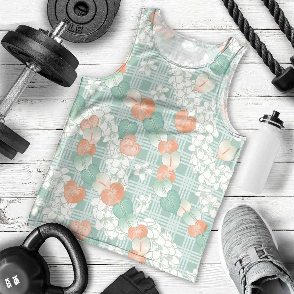 Anthurium Plumeria Lei Pastel Men Tank Top Teal Hawaiian Splendid Palaka
