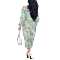 Anthurium Plumeria Lei Pastel Off The Shoulder Long Sleeve Dress Teal Hawaiian Splendid Palaka