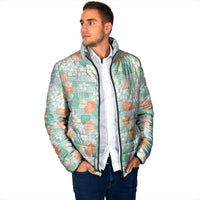 Anthurium Plumeria Lei Pastel Padded Jacket Teal Hawaiian Splendid Palaka
