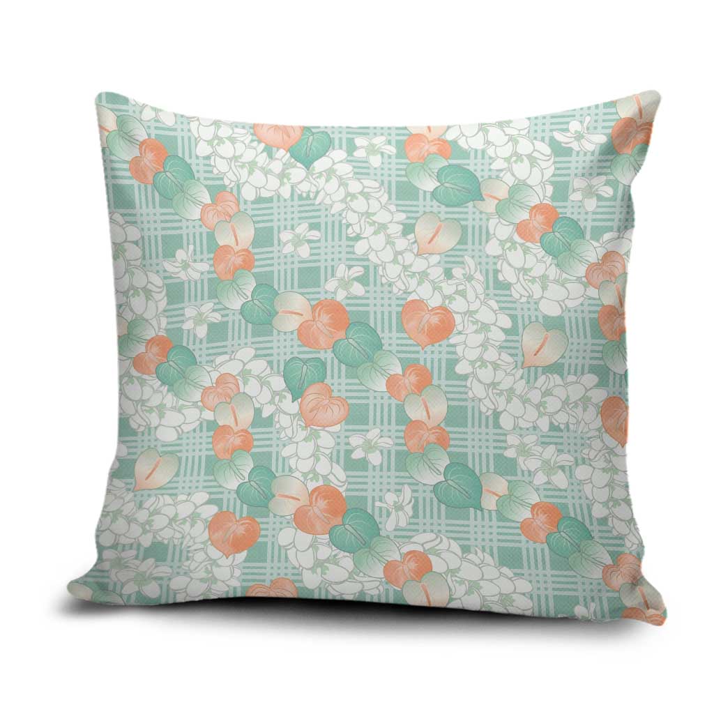 Anthurium Plumeria Lei Pastel Pillow Cover Teal Hawaiian Splendid Palaka