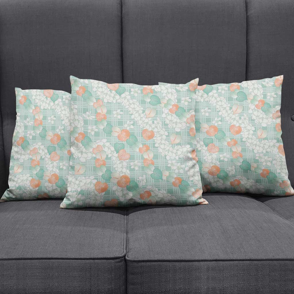 Anthurium Plumeria Lei Pastel Pillow Cover Teal Hawaiian Splendid Palaka