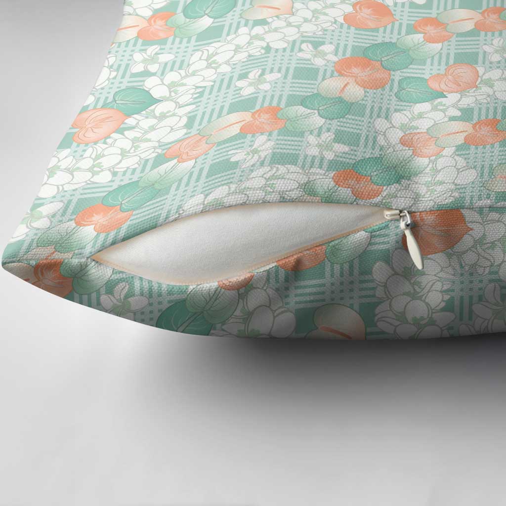 Anthurium Plumeria Lei Pastel Pillow Cover Teal Hawaiian Splendid Palaka