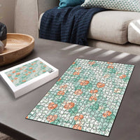 Anthurium Plumeria Lei Pastel Puzzle Teal Hawaiian Splendid Palaka