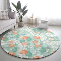 Anthurium Plumeria Lei Pastel Round Carpet Teal Hawaiian Splendid Palaka