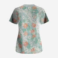 Anthurium Plumeria Lei Pastel Scrub Top Teal Hawaiian Splendid Palaka