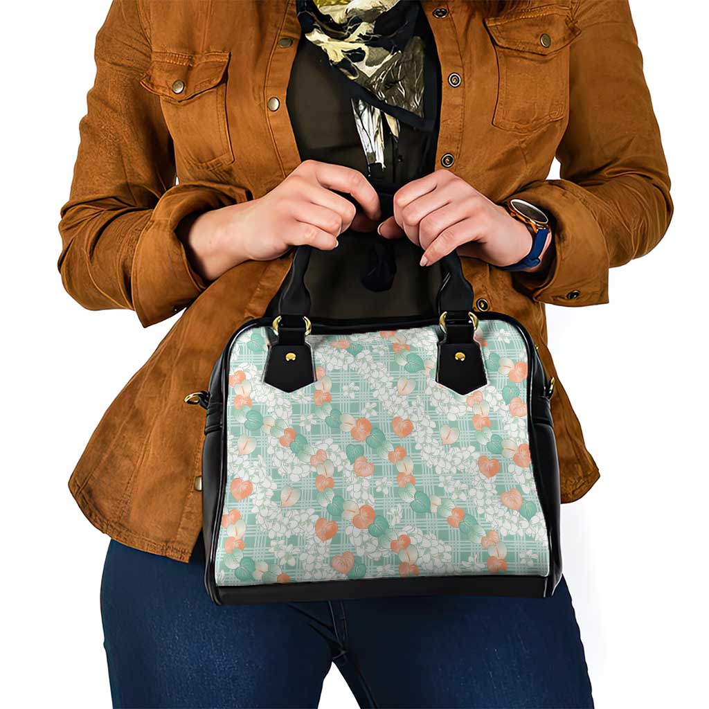 Anthurium Plumeria Lei Pastel Shoulder Handbag Teal Hawaiian Splendid Palaka