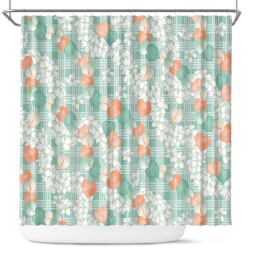 Anthurium Plumeria Lei Pastel Shower Curtain Teal Hawaiian Splendid Palaka