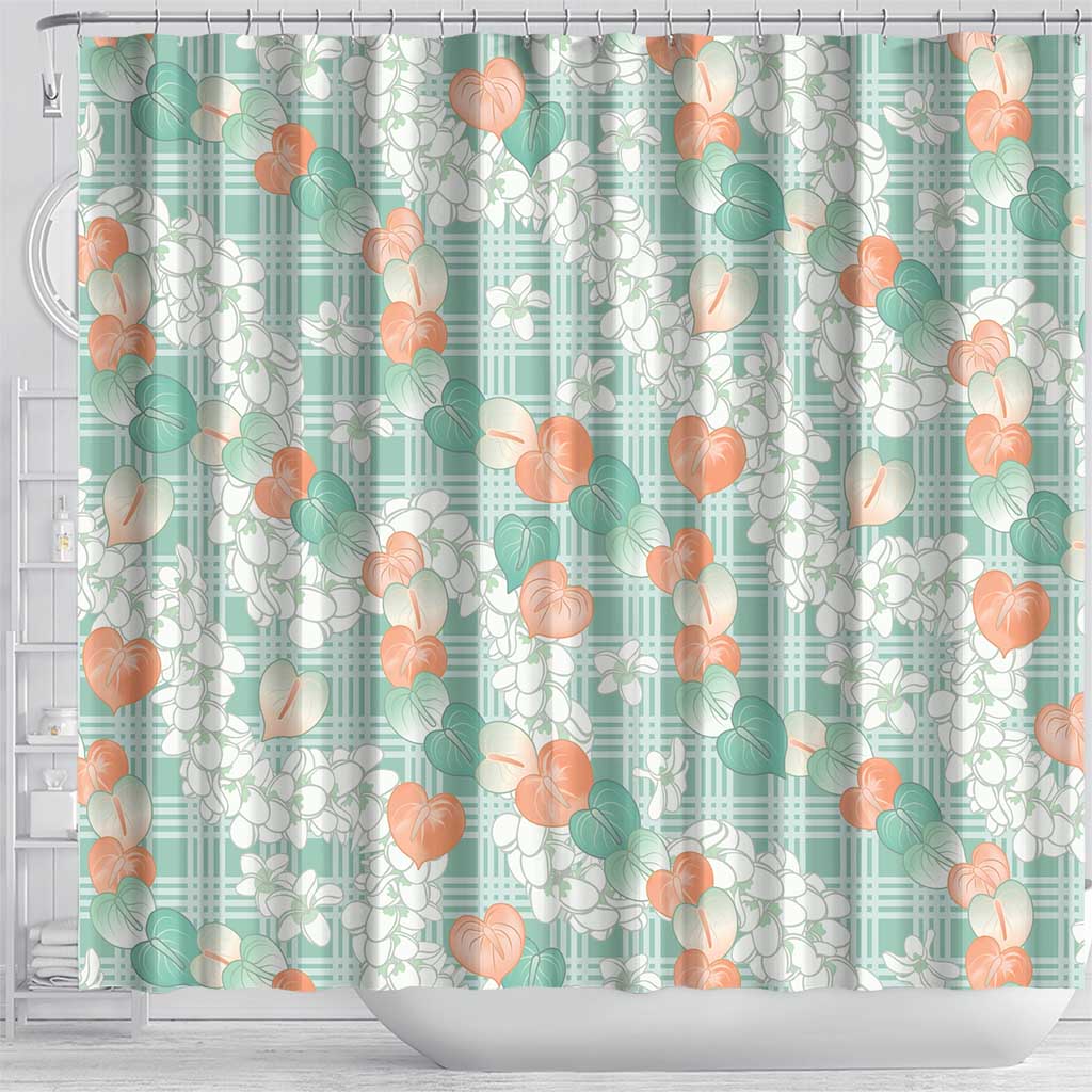 Anthurium Plumeria Lei Pastel Shower Curtain Teal Hawaiian Splendid Palaka