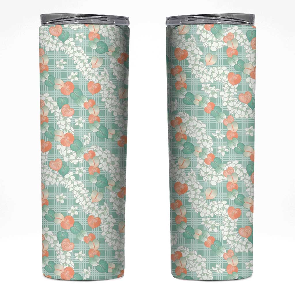 Anthurium Plumeria Lei Pastel Skinny Tumbler Teal Hawaiian Splendid Palaka