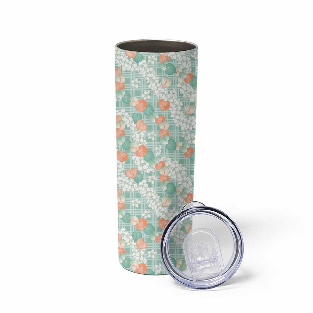 Anthurium Plumeria Lei Pastel Skinny Tumbler Teal Hawaiian Splendid Palaka