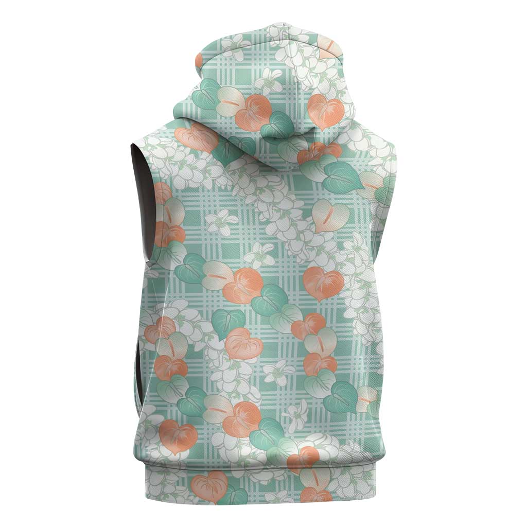 Anthurium Plumeria Lei Pastel Sleeveless Hoodie Teal Hawaiian Splendid Palaka