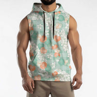Anthurium Plumeria Lei Pastel Sleeveless Hoodie Teal Hawaiian Splendid Palaka