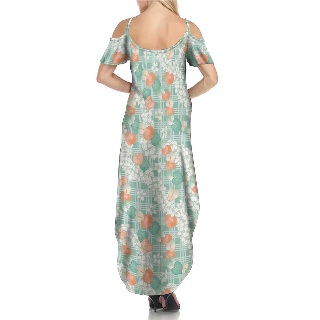 Anthurium Plumeria Lei Pastel Summer Maxi Dress Teal Hawaiian Splendid Palaka