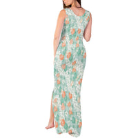 Anthurium Plumeria Lei Pastel Tank Maxi Dress Teal Hawaiian Splendid Palaka