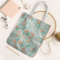 Anthurium Plumeria Lei Pastel Tote Bag Teal Hawaiian Splendid Palaka