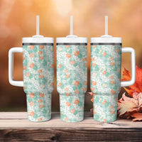 Anthurium Plumeria Lei Pastel Tumbler With Handle Teal Hawaiian Splendid Palaka