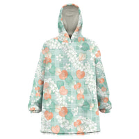 Anthurium Plumeria Lei Pastel Wearable Blanket Hoodie Teal Hawaiian Splendid Palaka