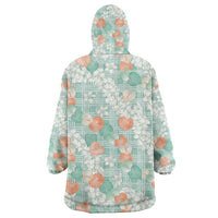 Anthurium Plumeria Lei Pastel Wearable Blanket Hoodie Teal Hawaiian Splendid Palaka