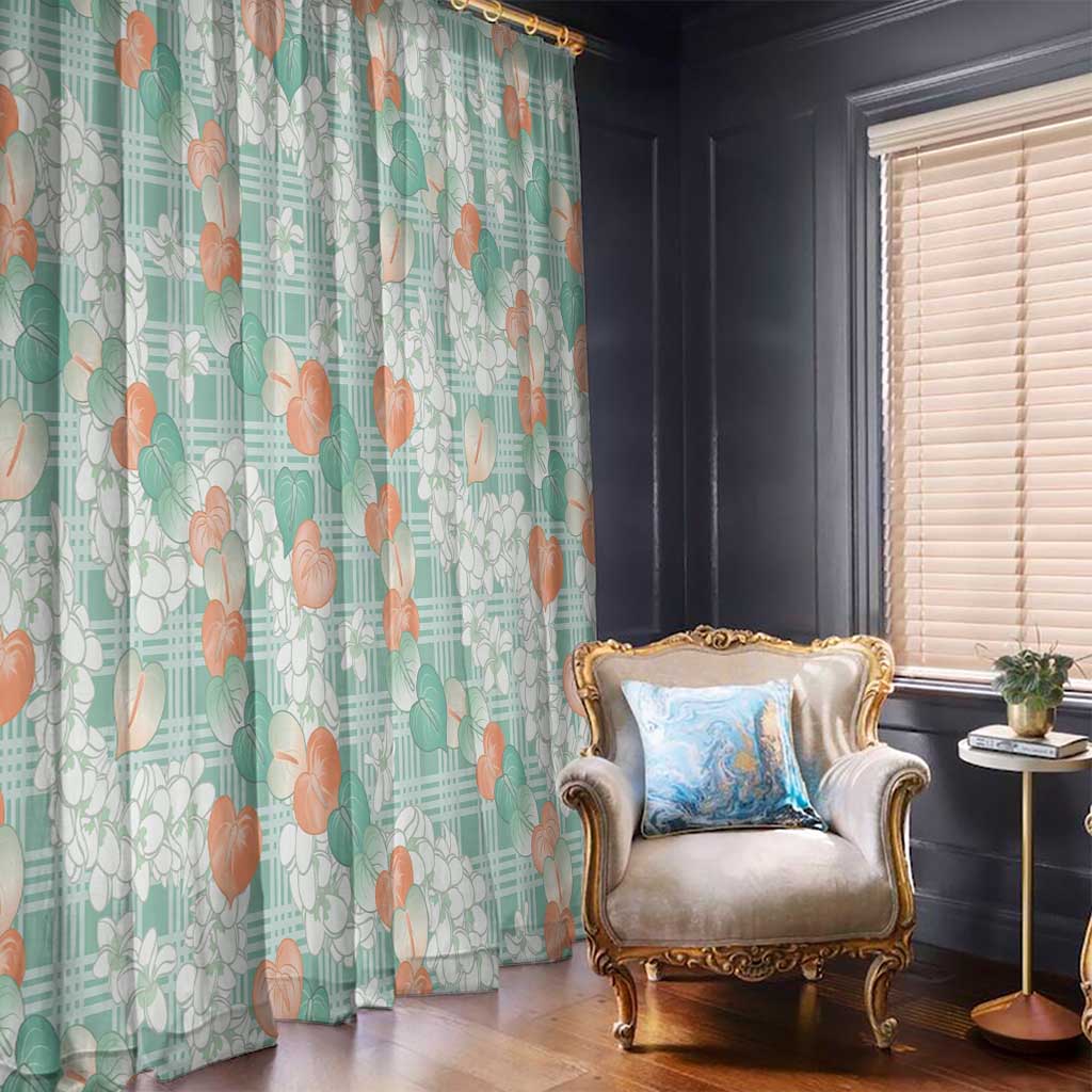 Anthurium Plumeria Lei Pastel Window Curtain Teal Hawaiian Splendid Palaka