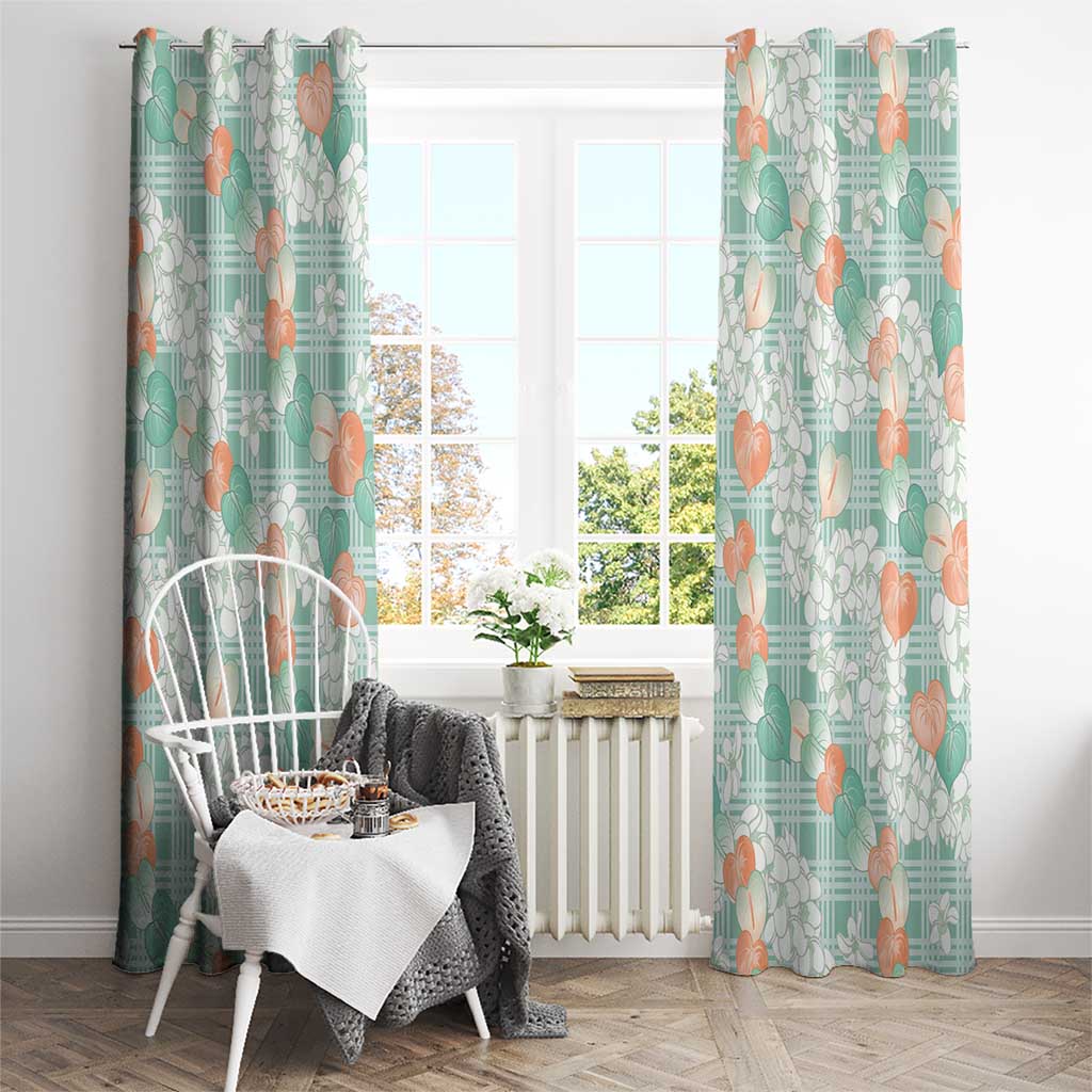 Anthurium Plumeria Lei Pastel Window Curtain Teal Hawaiian Splendid Palaka