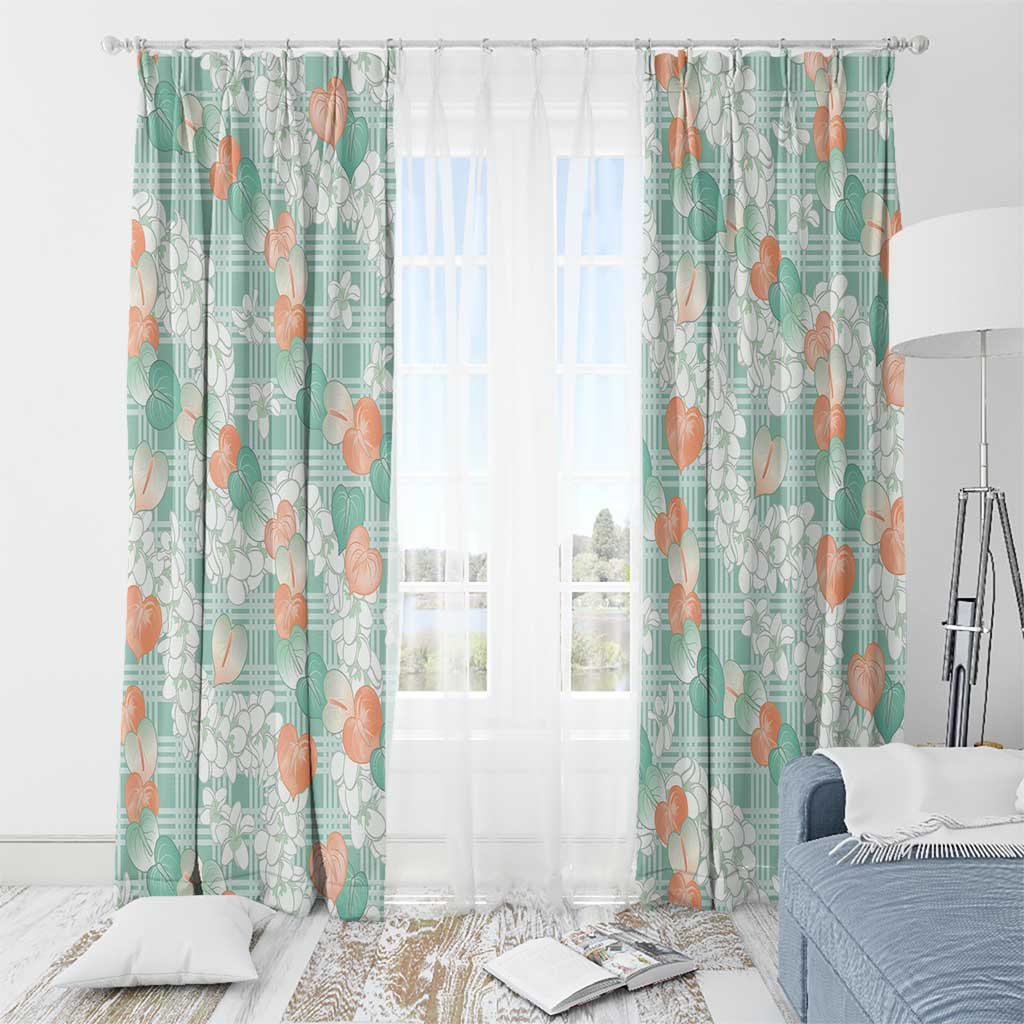 Anthurium Plumeria Lei Pastel Window Curtain Teal Hawaiian Splendid Palaka
