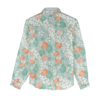 Anthurium Plumeria Lei Pastel Women Casual Shirt Teal Hawaiian Splendid Palaka
