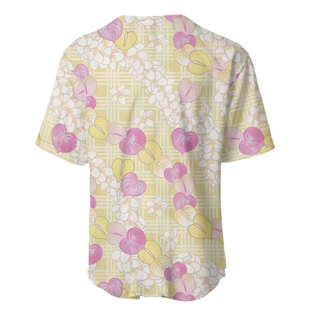 Anthurium Plumeria Lei Pastel Baseball Jersey Yellow Hawaiian Splendid Palaka LT01 - Polynesian Pride