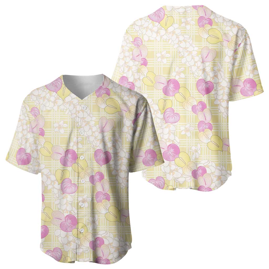 Anthurium Plumeria Lei Pastel Baseball Jersey Yellow Hawaiian Splendid Palaka LT01 - Polynesian Pride