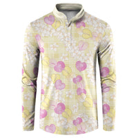Anthurium Plumeria Lei Pastel Button Sweatshirt Yellow Hawaiian Splendid Palaka