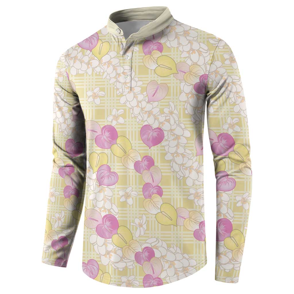 Anthurium Plumeria Lei Pastel Button Sweatshirt Yellow Hawaiian Splendid Palaka