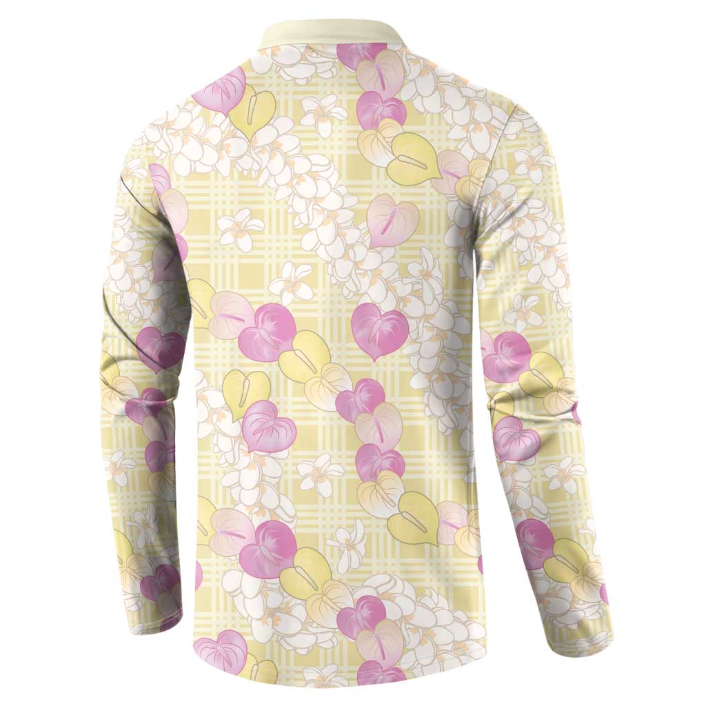 Anthurium Plumeria Lei Pastel Button Sweatshirt Yellow Hawaiian Splendid Palaka