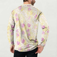 Anthurium Plumeria Lei Pastel Button Sweatshirt Yellow Hawaiian Splendid Palaka