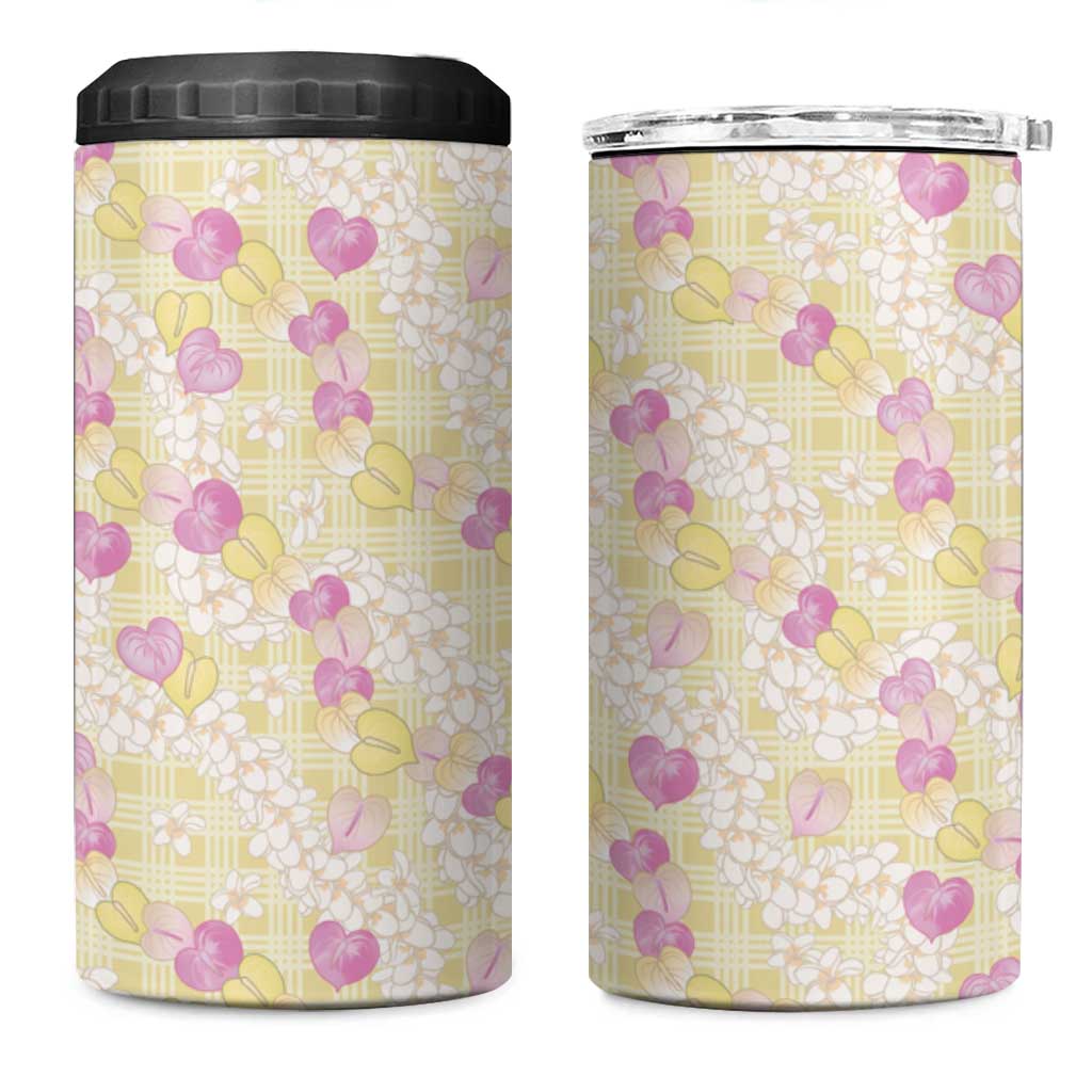 Anthurium Plumeria Lei Pastel 4 in 1 Can Cooler Tumbler Yellow Hawaiian Splendid Palaka