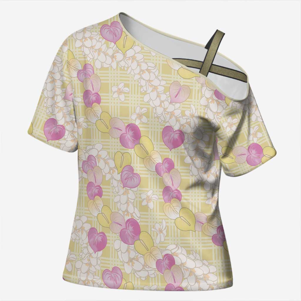 Anthurium Plumeria Lei Pastel Cross Shoulder Shirt Yellow Hawaiian Splendid Palaka