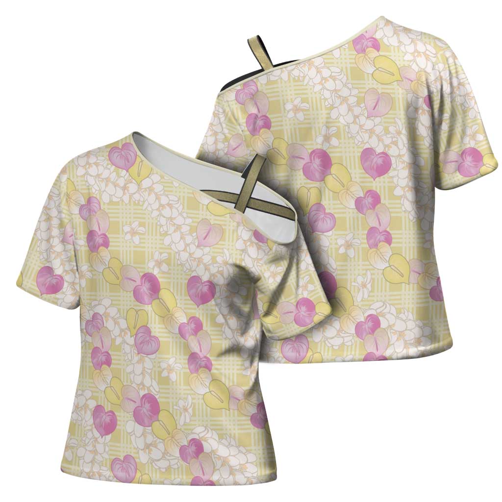 Anthurium Plumeria Lei Pastel Cross Shoulder Shirt Yellow Hawaiian Splendid Palaka