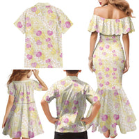Anthurium Plumeria Lei Pastel Family Matching Mermaid Dress and Hawaiian Shirt Yellow Hawaiian Splendid Palaka LT01 - Polynesian Pride