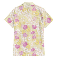 Anthurium Plumeria Lei Pastel Family Matching Off Shoulder Maxi Dress and Hawaiian Shirt Yellow Hawaiian Splendid Palaka LT01 - Polynesian Pride