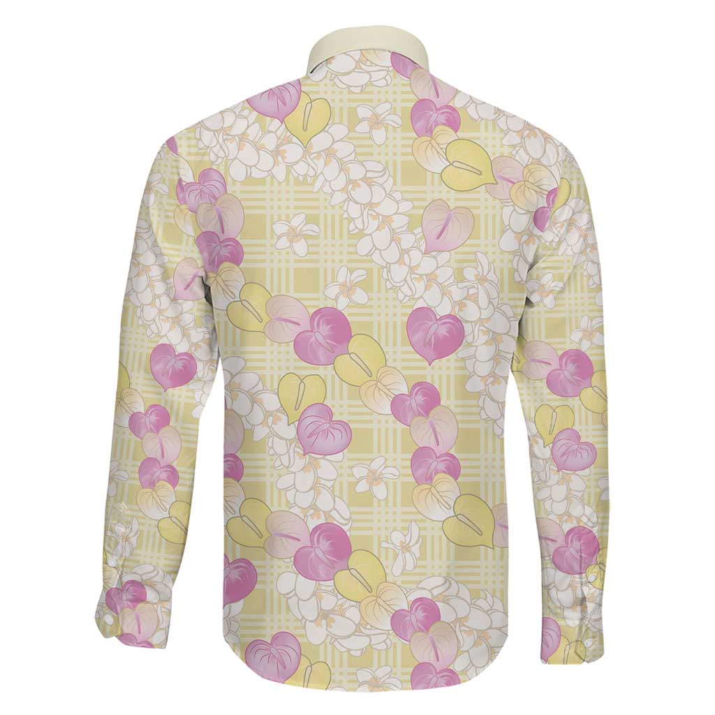 Anthurium Plumeria Lei Pastel Family Matching Off Shoulder Maxi Dress and Hawaiian Shirt Yellow Hawaiian Splendid Palaka LT01 - Polynesian Pride