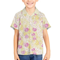 Anthurium Plumeria Lei Pastel Family Matching Off Shoulder Short Dress and Hawaiian Shirt Yellow Hawaiian Splendid Palaka LT01 Son's Shirt Yellow - Polynesian Pride