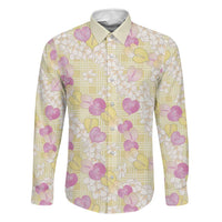 Anthurium Plumeria Lei Pastel Family Matching Puletasi and Hawaiian Shirt Yellow Hawaiian Splendid Palaka LT01 Dad's Shirt - Long Sleeve Yellow - Polynesian Pride