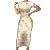 Anthurium Plumeria Lei Pastel Family Matching Short Sleeve Bodycon Dress and Hawaiian Shirt Yellow Hawaiian Splendid Palaka LT01 Mom's Dress Yellow - Polynesian Pride