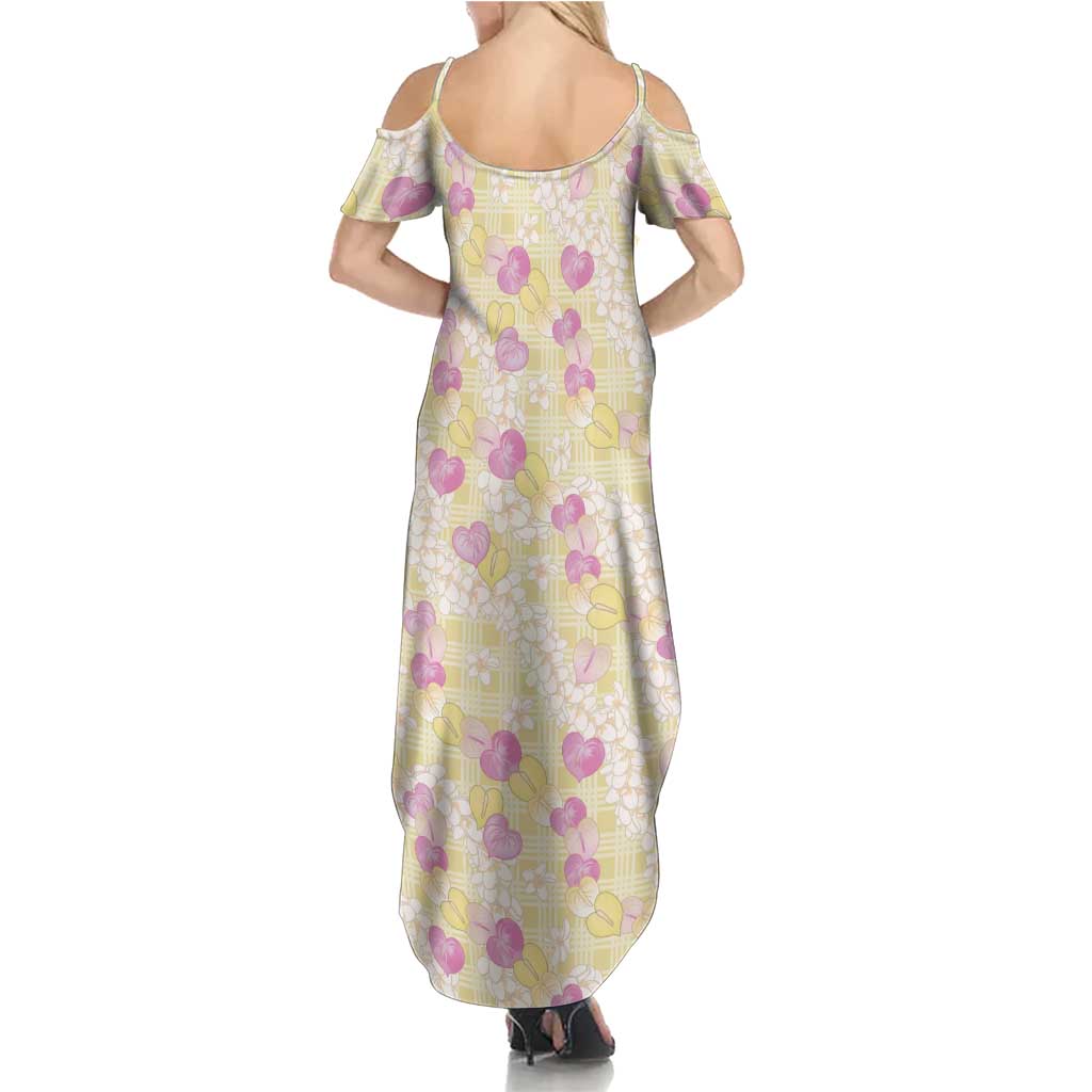 Anthurium Plumeria Lei Pastel Family Matching Summer Maxi Dress and Hawaiian Shirt Yellow Hawaiian Splendid Palaka LT01 - Polynesian Pride