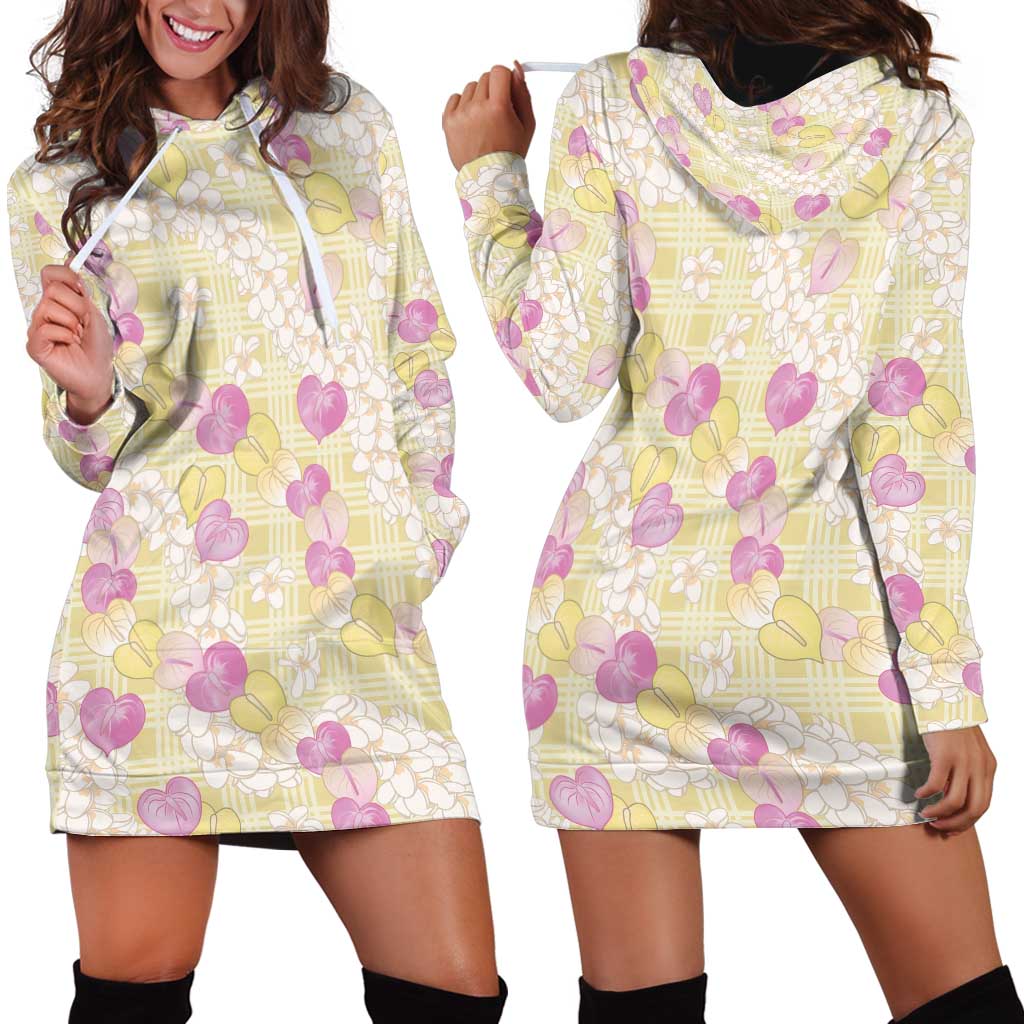 Anthurium Plumeria Lei Pastel Hoodie Dress Yellow Hawaiian Splendid Palaka