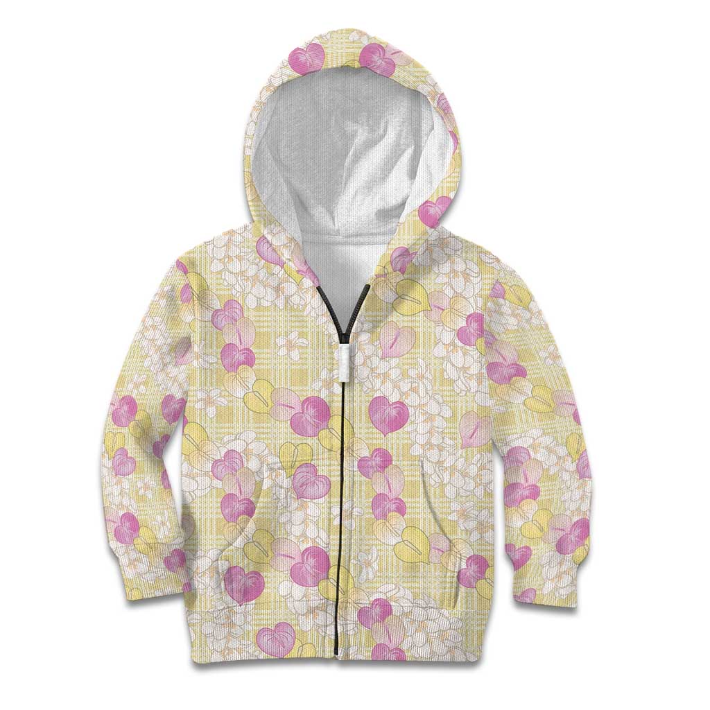 Anthurium Plumeria Lei Pastel Kid Hoodie Yellow Hawaiian Splendid Palaka
