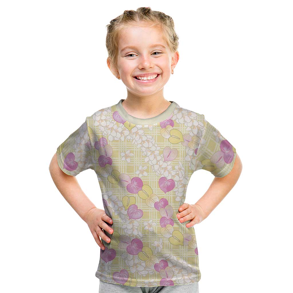 Anthurium Plumeria Lei Pastel Kid T Shirt Yellow Hawaiian Splendid Palaka