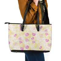 Anthurium Plumeria Lei Pastel Leather Tote Bag Yellow Hawaiian Splendid Palaka