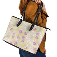 Anthurium Plumeria Lei Pastel Leather Tote Bag Yellow Hawaiian Splendid Palaka